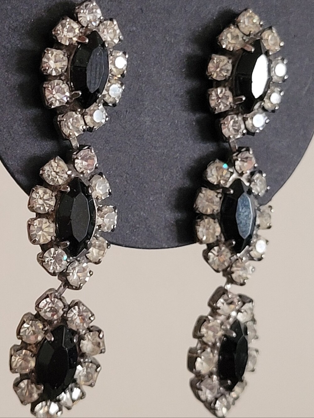 Black and Clear Crystal Drop Earrings - Unbranded